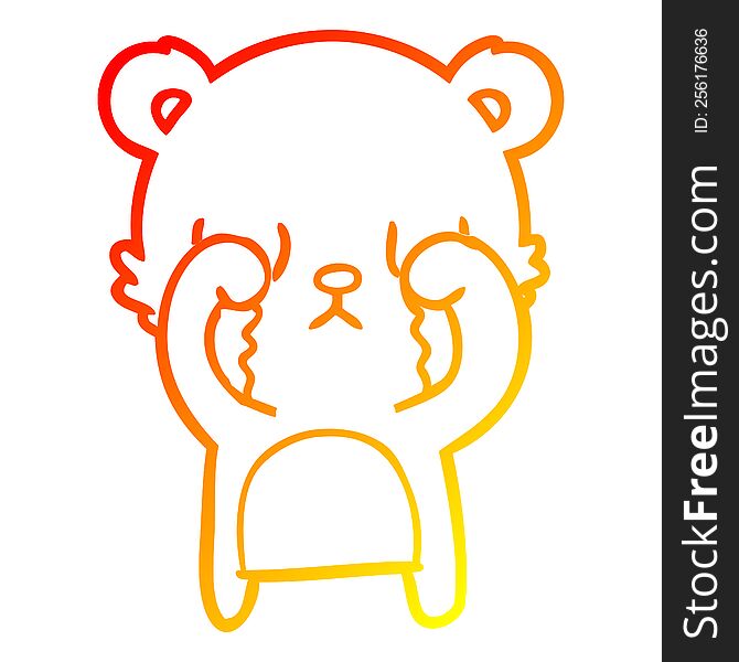 Warm Gradient Line Drawing Crying Cartoon Bear