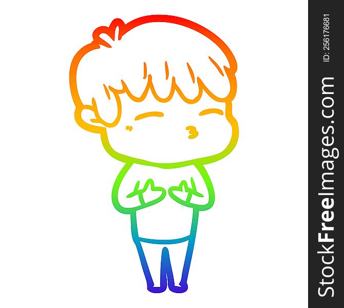 rainbow gradient line drawing of a cartoon frustrated man