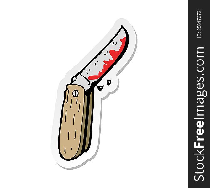 sticker of a cartoon bloody folding knife