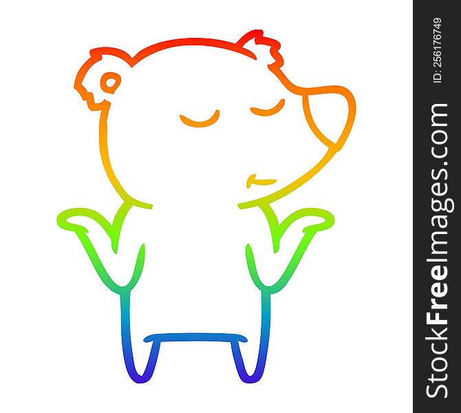 Rainbow Gradient Line Drawing Happy Cartoon Bear Shrugging Shoulders