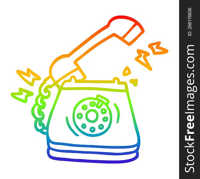rainbow gradient line drawing of a cartoon ringing telephone