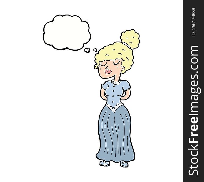 cartoon pretty victorian woman with thought bubble