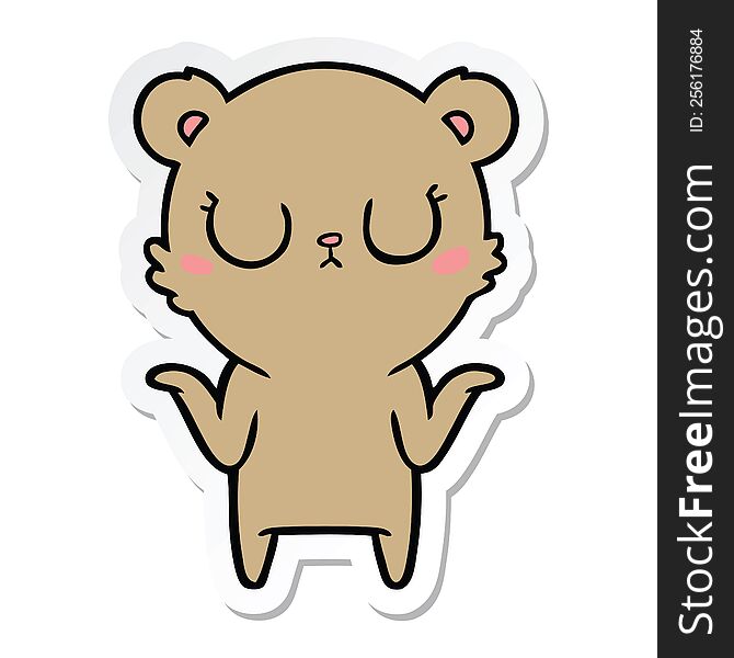 Sticker Of A Peaceful Cartoon Bear Shrugging