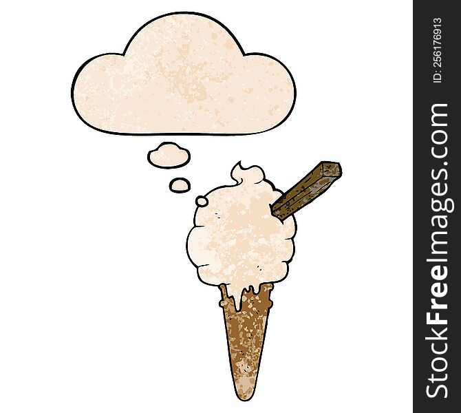 cartoon ice cream with thought bubble in grunge texture style. cartoon ice cream with thought bubble in grunge texture style