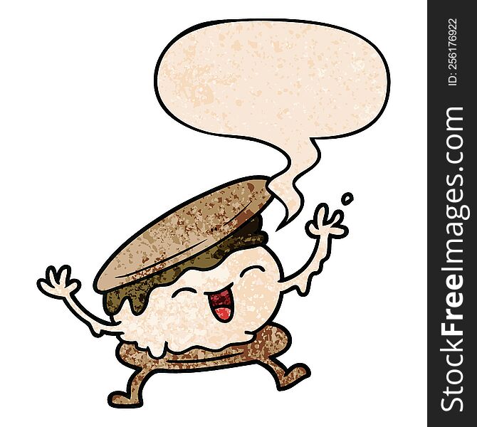 Smore Cartoon And Speech Bubble In Retro Texture Style