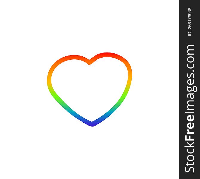 rainbow gradient line drawing of a cartoon love heart