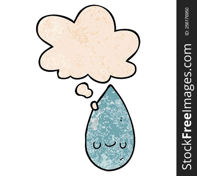 cartoon cute raindrop with thought bubble in grunge texture style. cartoon cute raindrop with thought bubble in grunge texture style