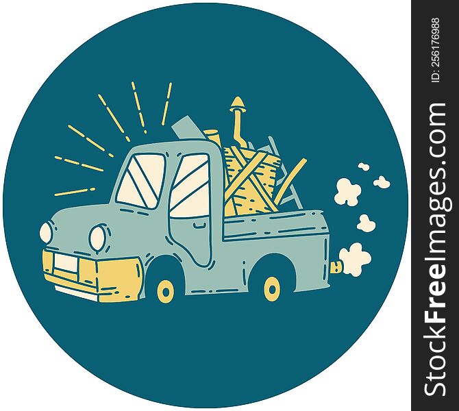 Icon Of Tattoo Style Truck Carrying Junk