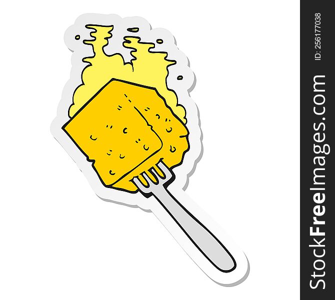 Sticker Of A Cartoon Cheese On Fork