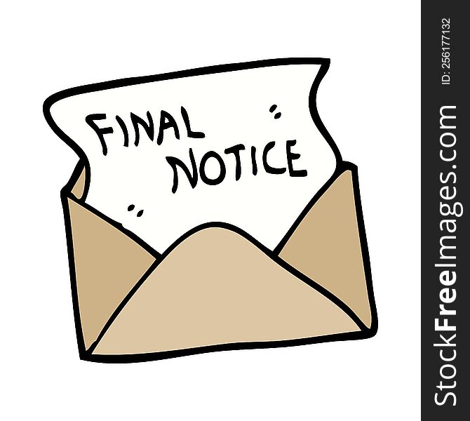 hand drawn doodle style cartoon final notice letter