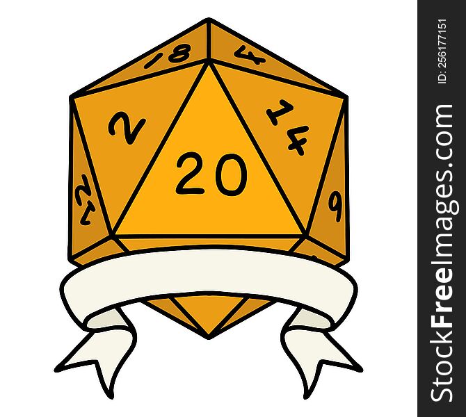 Retro Tattoo Style natural 20 critical hit D20 dice roll. Retro Tattoo Style natural 20 critical hit D20 dice roll