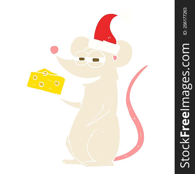 Flat Color Illustration Of A Cartoon Christmas Mouse