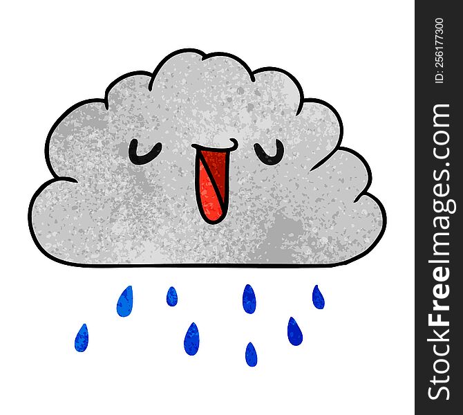 textured cartoon illustration kawaii weather rain cloud. textured cartoon illustration kawaii weather rain cloud