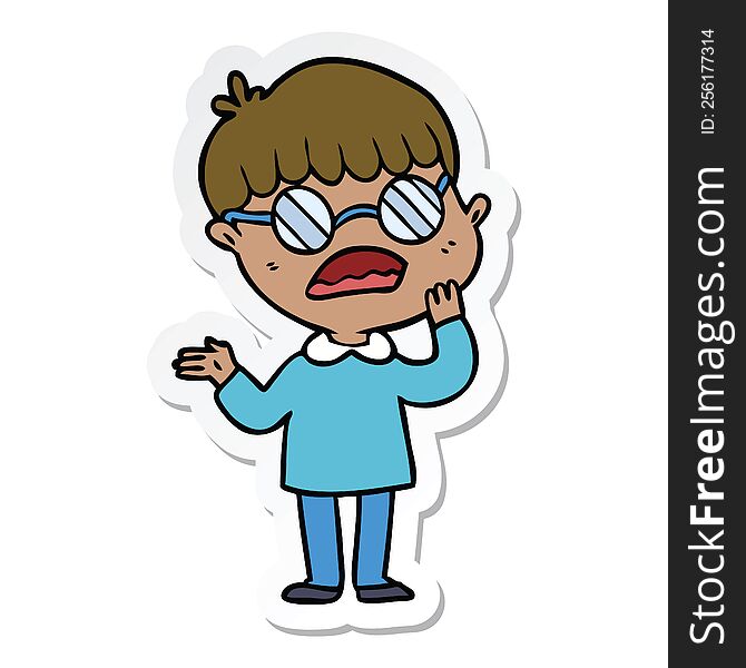 sticker of a cartoon confused boy wearing spectacles