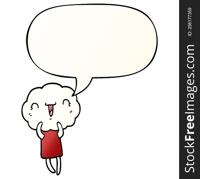 cute cartoon cloud head creature with speech bubble in smooth gradient style