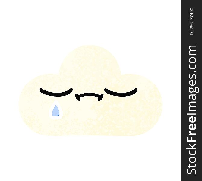 retro illustration style cartoon of a sad cloud