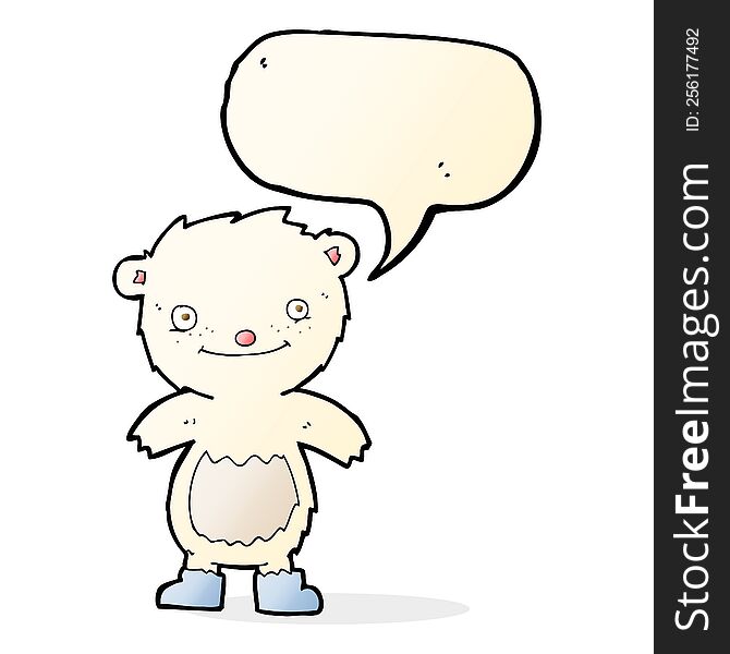 cartoon teddy polar bear wearing boots with speech bubble