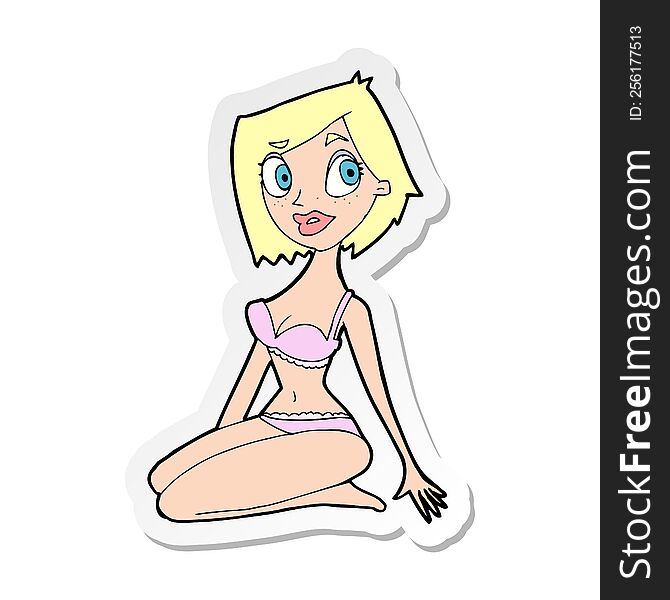 sticker of a cartoon pretty woman in underwear