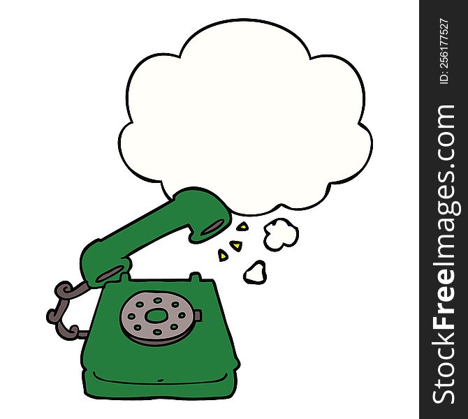 cartoon old telephone with thought bubble. cartoon old telephone with thought bubble