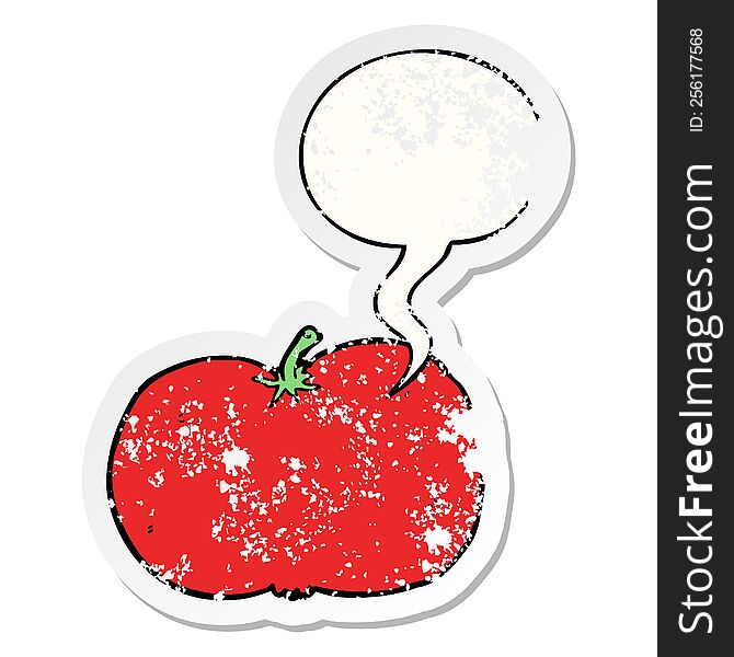 Cartoon Tomato And Speech Bubble Distressed Sticker