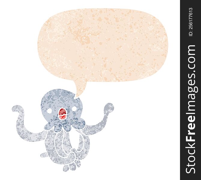 Cartoon Jellyfish And Speech Bubble In Retro Textured Style