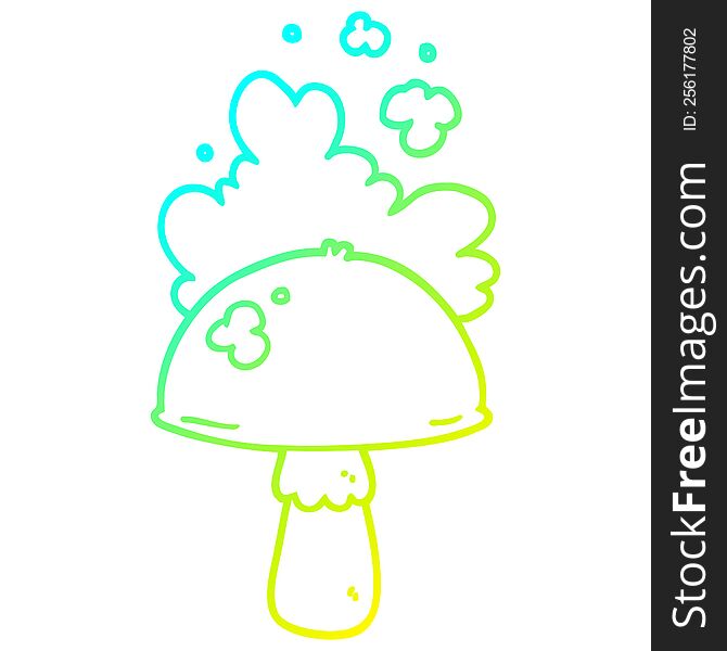 cold gradient line drawing of a cartoon mushroom with spore cloud