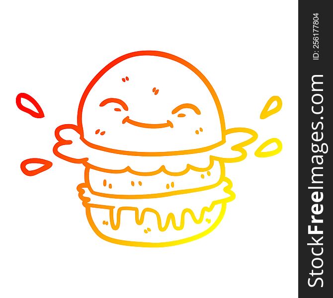 warm gradient line drawing of a cartoon fast food burger
