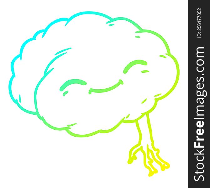 cold gradient line drawing of a cartoon happy brain