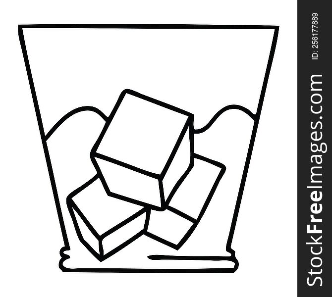 line drawing quirky cartoon whisky and ice. line drawing quirky cartoon whisky and ice