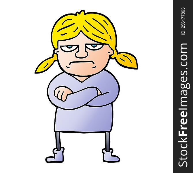 Vector Gradient Illustration Cartoon Grumpy Girl