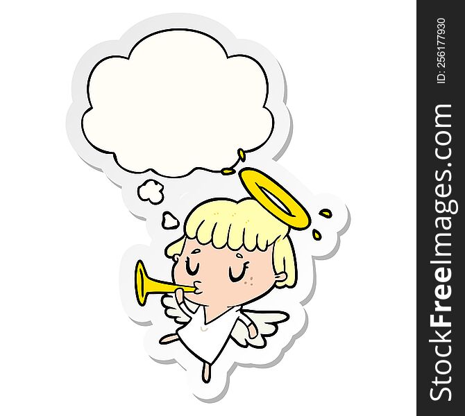 Cartoon Angel And Thought Bubble As A Printed Sticker