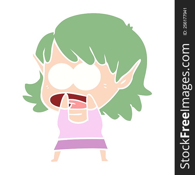 flat color style cartoon shocked elf girl