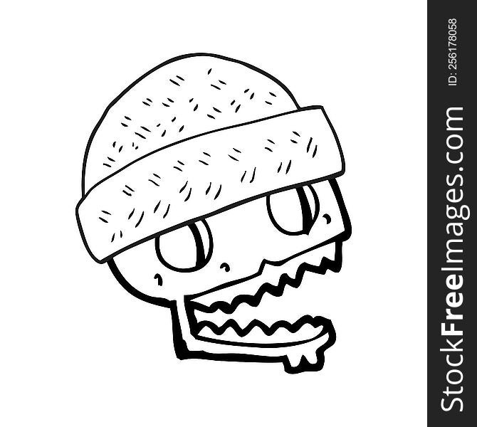 Black And White Cartoon Skull Wearing Hat