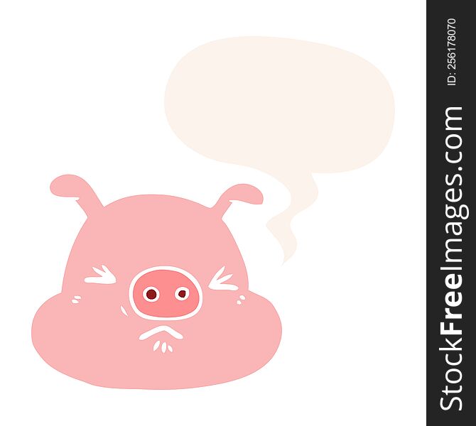 Cartoon Angry Pig Face And Speech Bubble In Retro Style