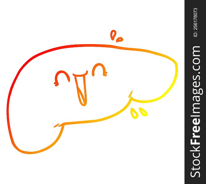 warm gradient line drawing of a cartoon liver