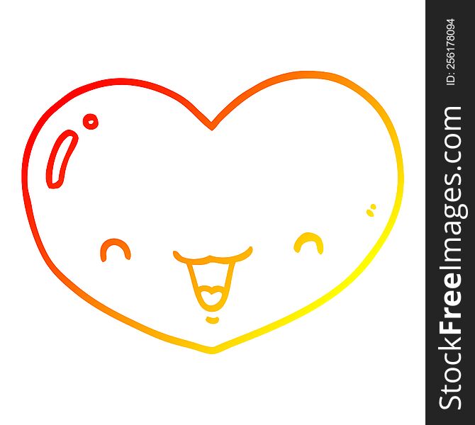 warm gradient line drawing of a cartoon love heart character