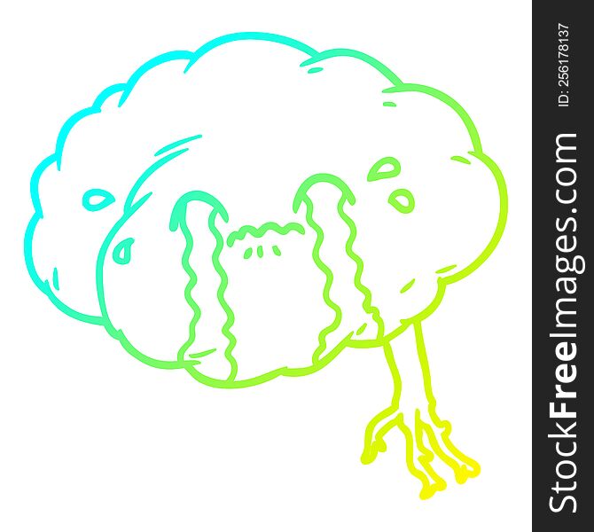 cold gradient line drawing of a cartoon brain with headache