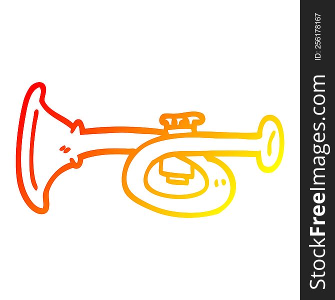 warm gradient line drawing of a cartoon metal trumpet
