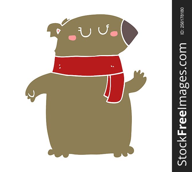 flat color style cartoon bear with scarf