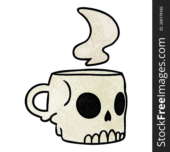 hand drawn textured cartoon doodle of a skull mug