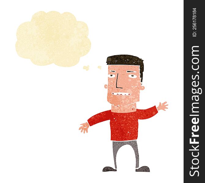 Cartoon Waving Stressed Man With Thought Bubble