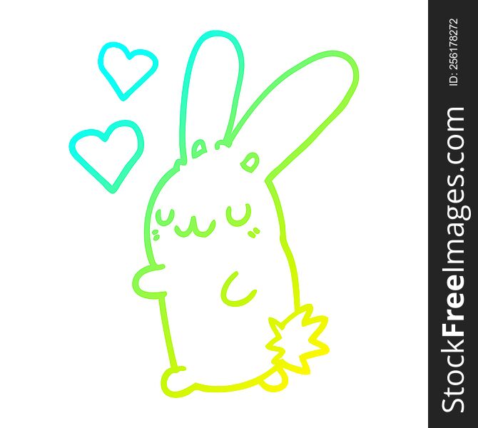 cold gradient line drawing of a cartoon rabbit in love