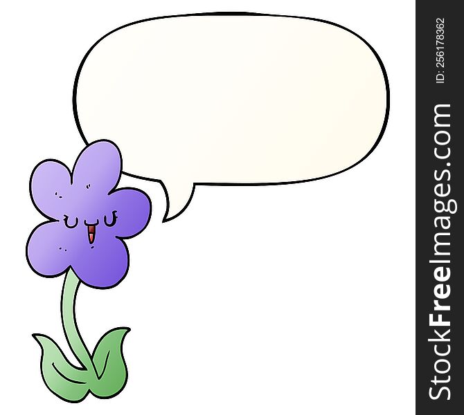 cartoon flower with happy face with speech bubble in smooth gradient style. cartoon flower with happy face with speech bubble in smooth gradient style