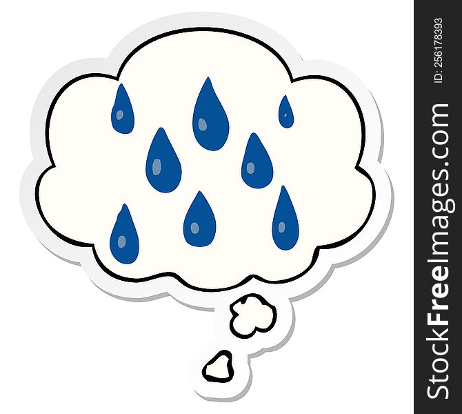 cartoon raindrops with thought bubble as a printed sticker