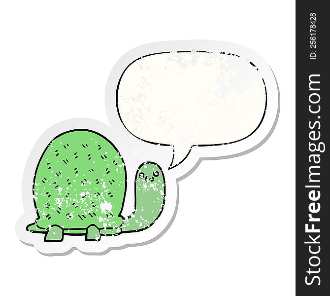 Cute Cartoon Turtle And Speech Bubble Distressed Sticker