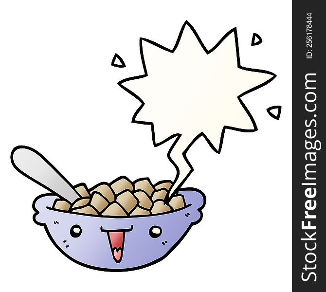 cute cartoon bowl of cereal with speech bubble in smooth gradient style