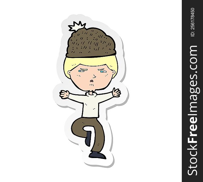 Sticker Of A Cartoon Man Wearing Winter Hat