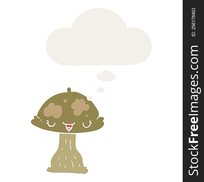 cartoon toadstool with thought bubble in retro style