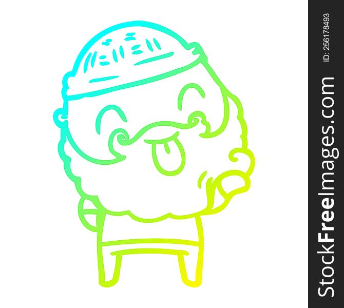 Cold Gradient Line Drawing Man With Beard Sticking Out Tongue