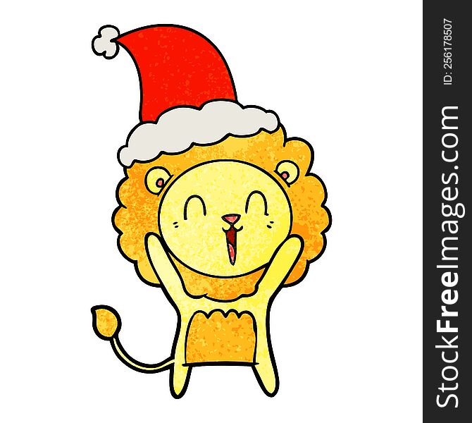 Laughing Lion Textured Cartoon Of A Wearing Santa Hat